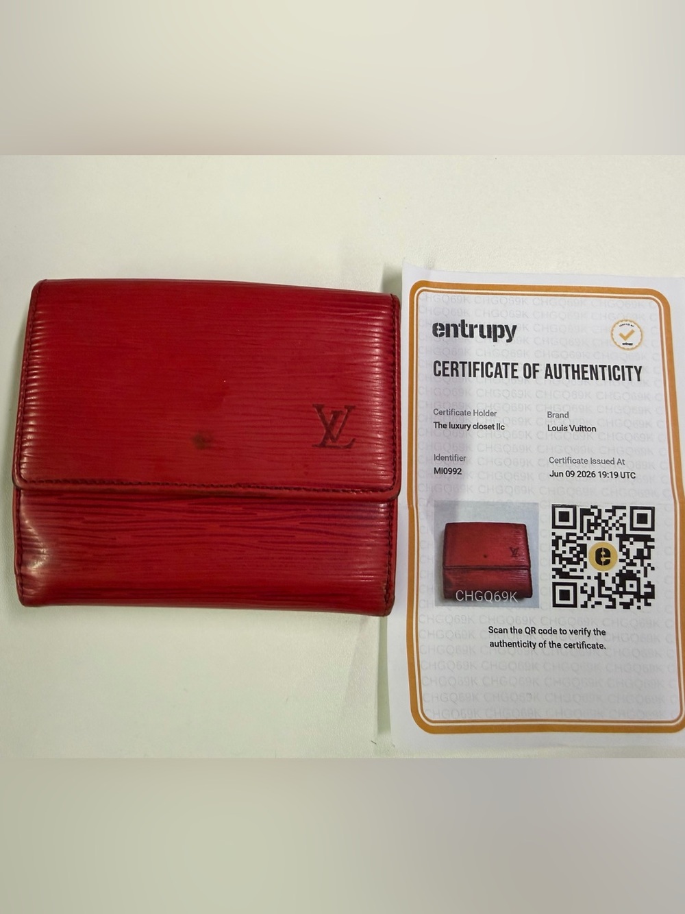 Louis Vuitton Red Epi Leather Compact Wallet with Embossed LV